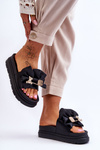 Slippers With A Bow And A Teddy Bear Black Suzy