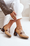 Leather Heels On A Heel With A Golden Decoration Laura Messi 2861 Brown
