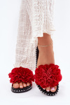 Women'S Slippers With Fabric Flowers Red Elachase