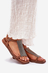 Flat Elegant Women's Sandals With Crystals Artiker 56C1365 Brown