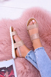 Lu Boo Women's Champagne Sandals With Zircons Perfect