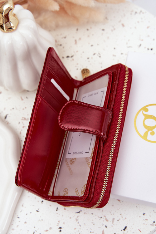 Glossy Ladies Wallet with Gold Detail Red Evlinne