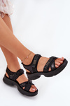 Ladies Sandals With Sequins With Velcro Black Gonev