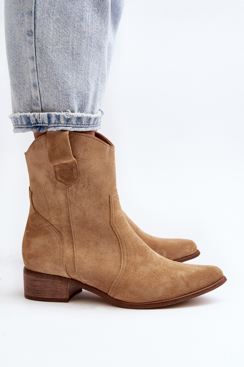 Suede Cowboy Ankle Boots With Low Heel Zazoo 3329 Brown