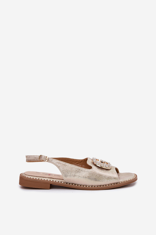 Sandały Damskie Z Eko Skóry Ozdobny Detal Płaski Obcas Złote S.Barski KV51-081