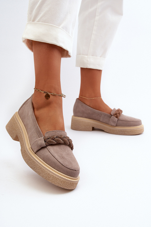 Mokasyny Zamszowe Damskie Ozdoba Zazoo 3429/W Cappuccino