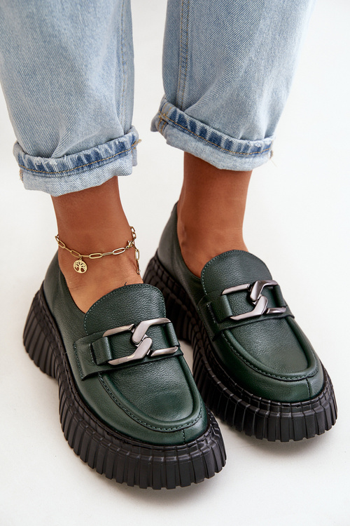 Zazoo 20176 Loafers Women's Natural Leather Dark Green