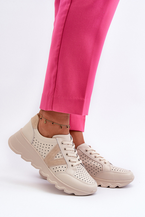 Women's Leather Lightweight Sports Shoes Beige Eleonori