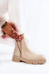 Women's Leather Boots With A Decorative Zipper Light Beige Lorra