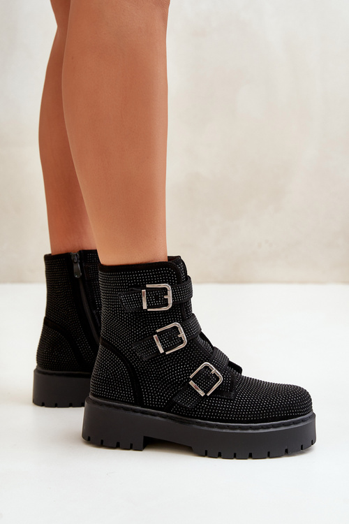 Damskie Botki Zdobione Ocieplane Czarne Ciascia