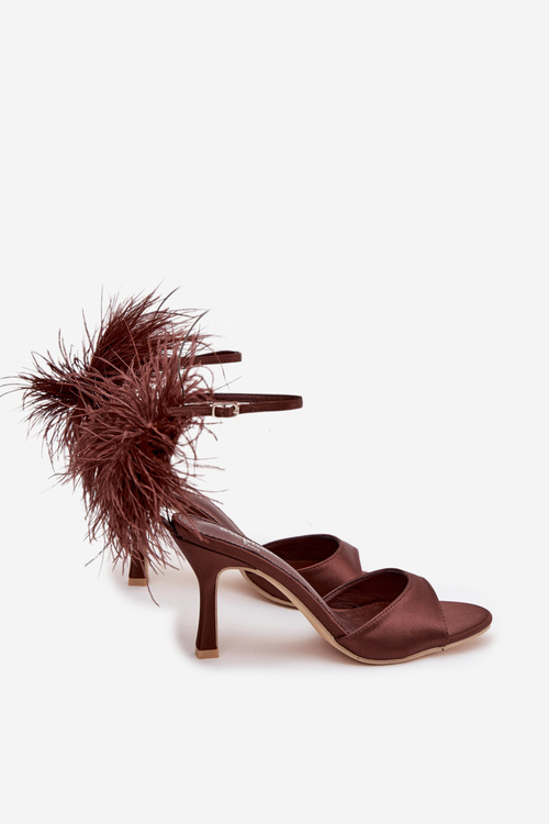 High heel sandals with feathers Chocolate Caelina