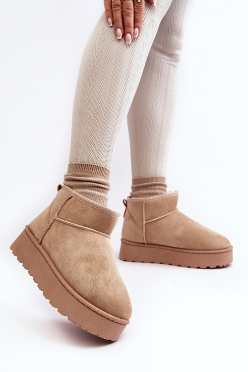 Women's Snow Boots On Platform With Furry Lining Beige Xamella