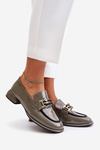 Lacquered Women's Loafers On A Block With Decoration Artiker 55C0412 Gray