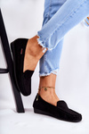 Women's Suede Wedge Loafers Black La Cava