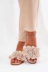 Women's Flat Sandals With Decorative Flowers Beige Misorsse