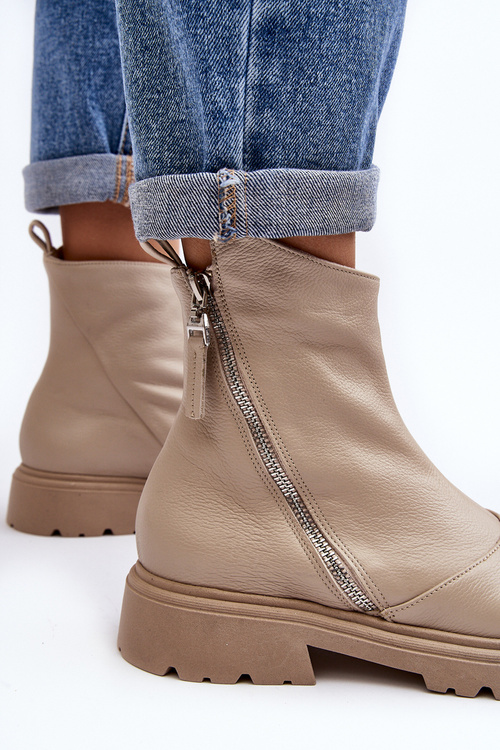 Women's Leather Flat Heel Ankle Boots Laura Messi 2620/199 Beige