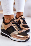 Buty Sportowe Sneakersy Wiązane Czarno-Złote Sharon