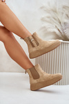Slip On Women's Platform Boots With A Buckle Eco Suede Brown Ciatheia