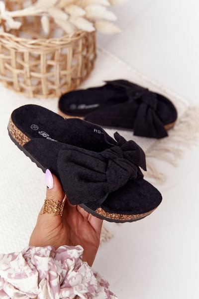 Children's Slippers On Cork Black Little Wendy