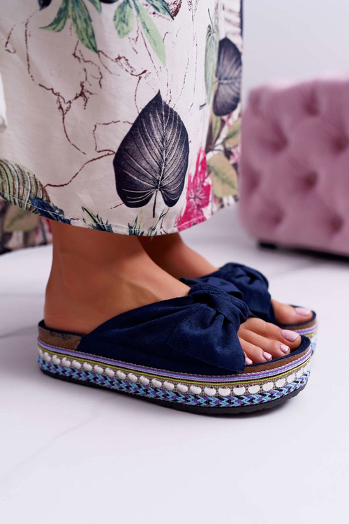 Women's Flip-Flops With Doodles Thick Soles Navy Blue Milady