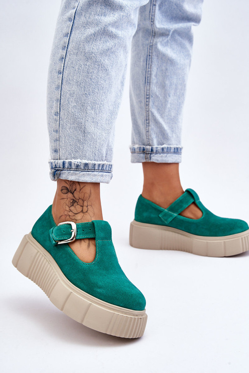 Fashionable suede brogues on a massive platform green Colson