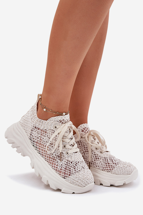 Damskie Sneakersy Z Szydełkową Cholewką Beżowe Jelhiris