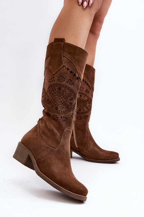 Zazoo 4043 Suede Low Heel Boots Laced Brown