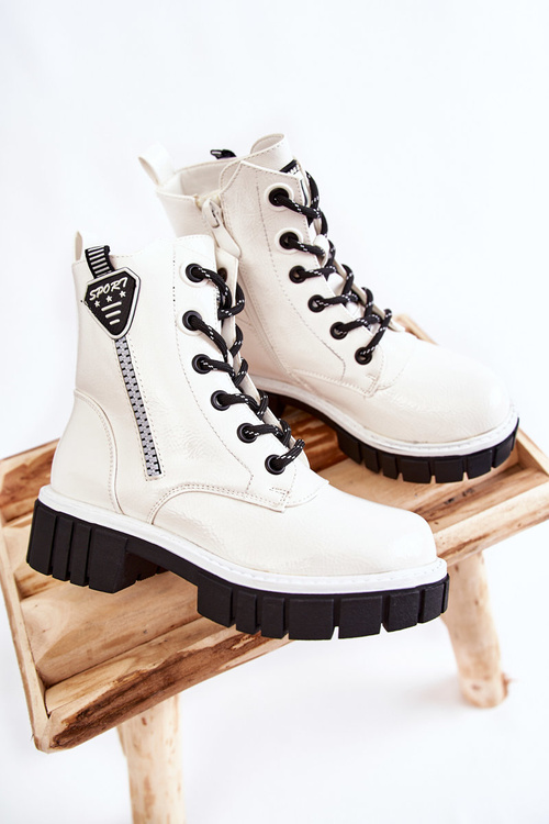 Lacquered Warm Boots With Zipper White Marcella