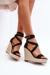 Sandals With Wedge Heel And Woven Band Black Salthe