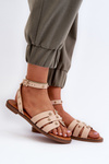 Embellished Women's Flat Sandals in Beige Ianaera