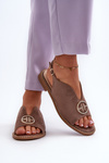 Women's sandals with gold decoration eco suede S.Barski KV27-059 brown