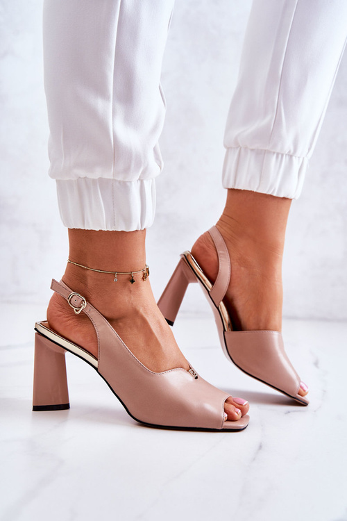 Sandały Zamszowe Obcas Słupek Beżowe Fiorine