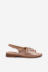 Elegant Women's Sandals with Gold Decoration on Flat Heel Pink Gold S.Barski KV27-053