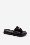 Women's Slides with Ornament on Low Platform Black Cedrella