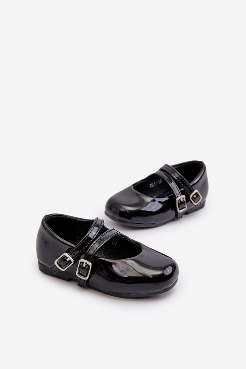 Black Patent Leather Children's Ballerina Flats with Straps Margenis