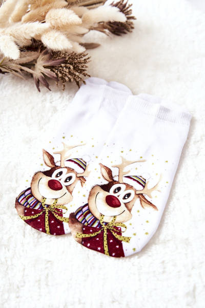Feet Socks Reindeer in the cap White