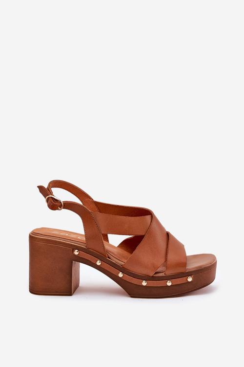 Sandały Na Słupku Skóra Naturalna Brązowe Zazoo 1081