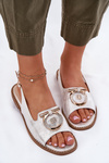 Elegant Sandals With Decoration On Flat Heel S.Barski KV51-003 Silver