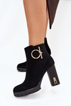 Women's insulated ankle boots on heel with gold decoration Black Ysolde