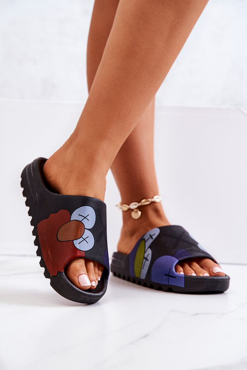 Printed Rubber Slippers Black Monsters 