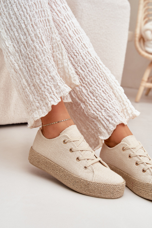 Women's Platform Sneakers With Braiding Beige Princa