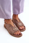 Women's sandals with gold decoration eco suede S.Barski KV27-059 brown