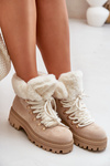 Lace-Up Women's Ankle Boots with Fur Light Beige Vaminia