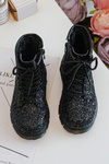 Children's Glittery Lined Boots with Zipper Black Saussa