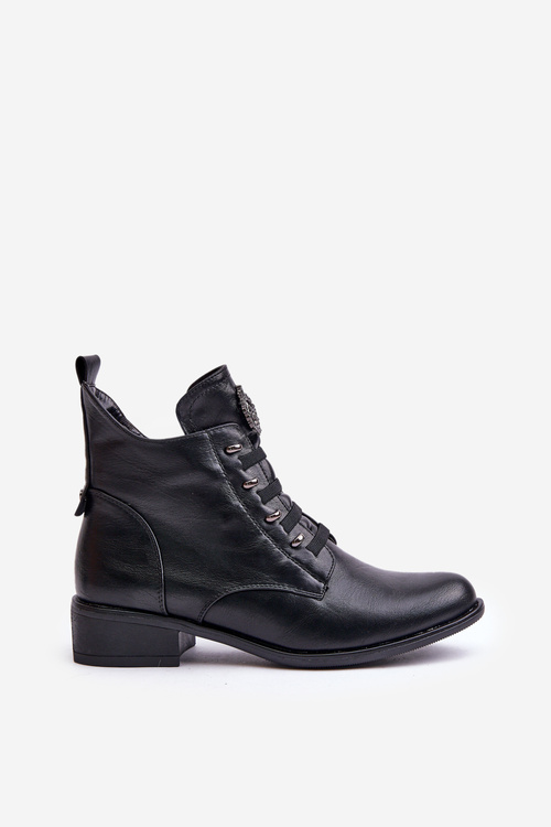 Low Insulated Ankle Boots with Zipper and Decoration Black Nevalia