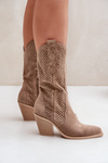 Cut-Out Cowboy Ankle Boots On Heel Dark Beige Salive
