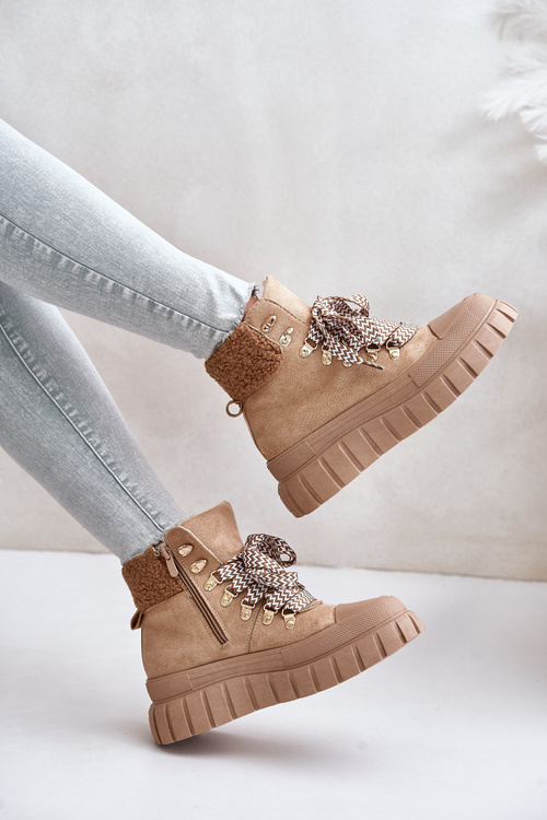 Women's Insulated Platform Ankle Boots Brown Alcyhen