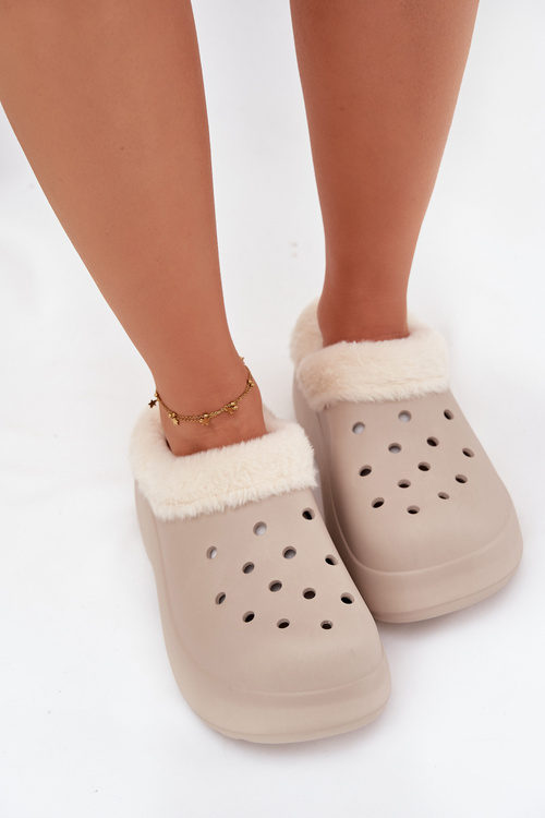 Foam Women's Slippers Insulated with Fur Khaki Palvine