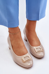 Beige Enollia Patent Court Shoes with Embellishment