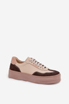 Damskie Sneakersy Skóra Naturalna Platforma Beżowe Zazoo N1269S2